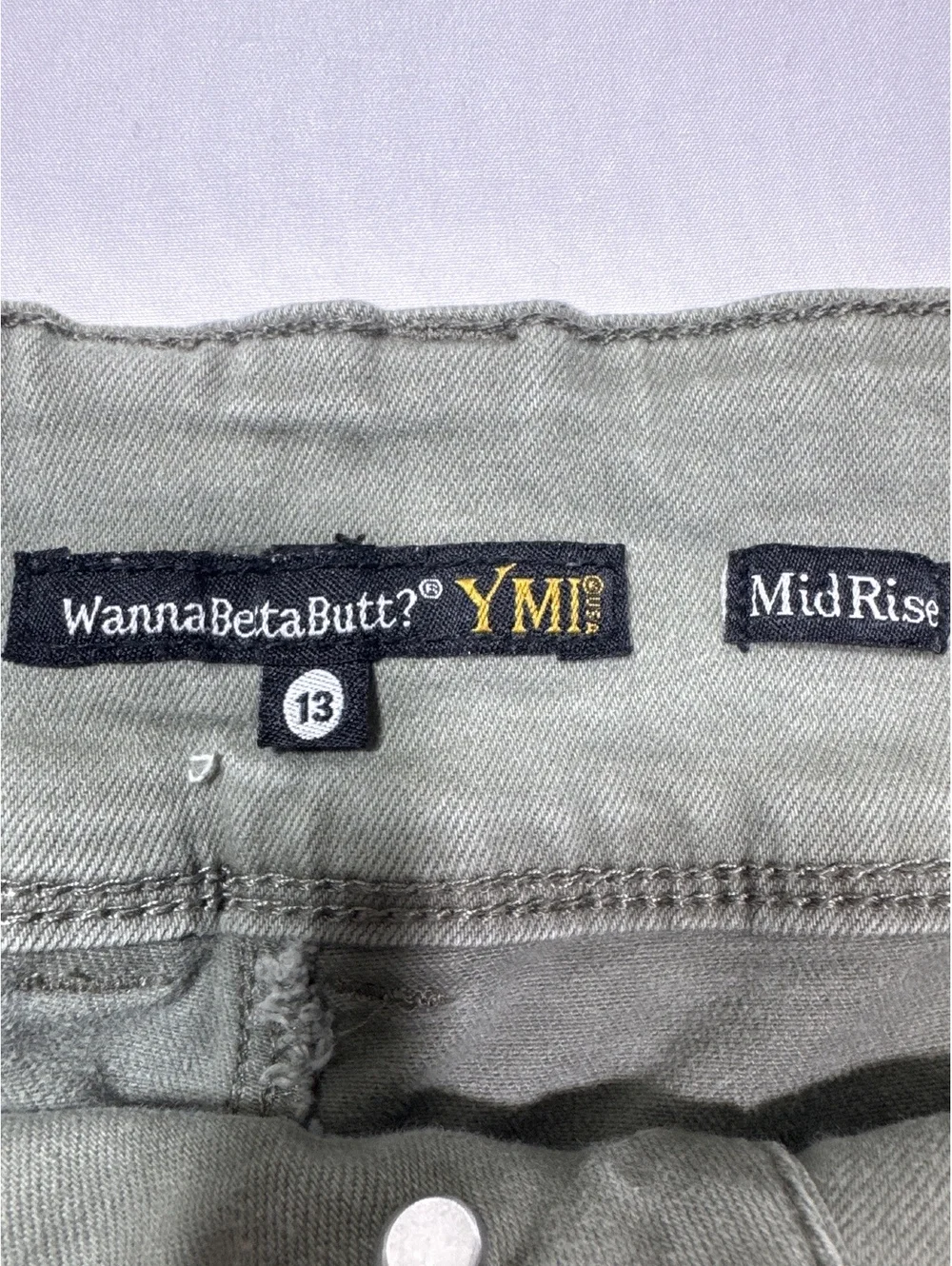 YMI WannaBetaButt? Mid Rise Distressed Green Jeans - Size 13